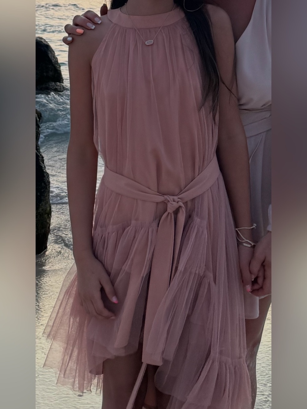 Joyfolie Dusty Rose High-Low Chiffon Tiered Dress